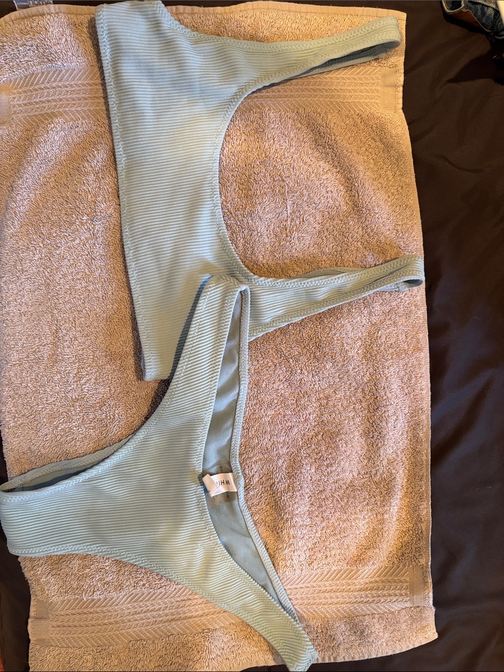 White Fox Boutique Baby Blue Ribbed Two-Piece Bikini Set size Small